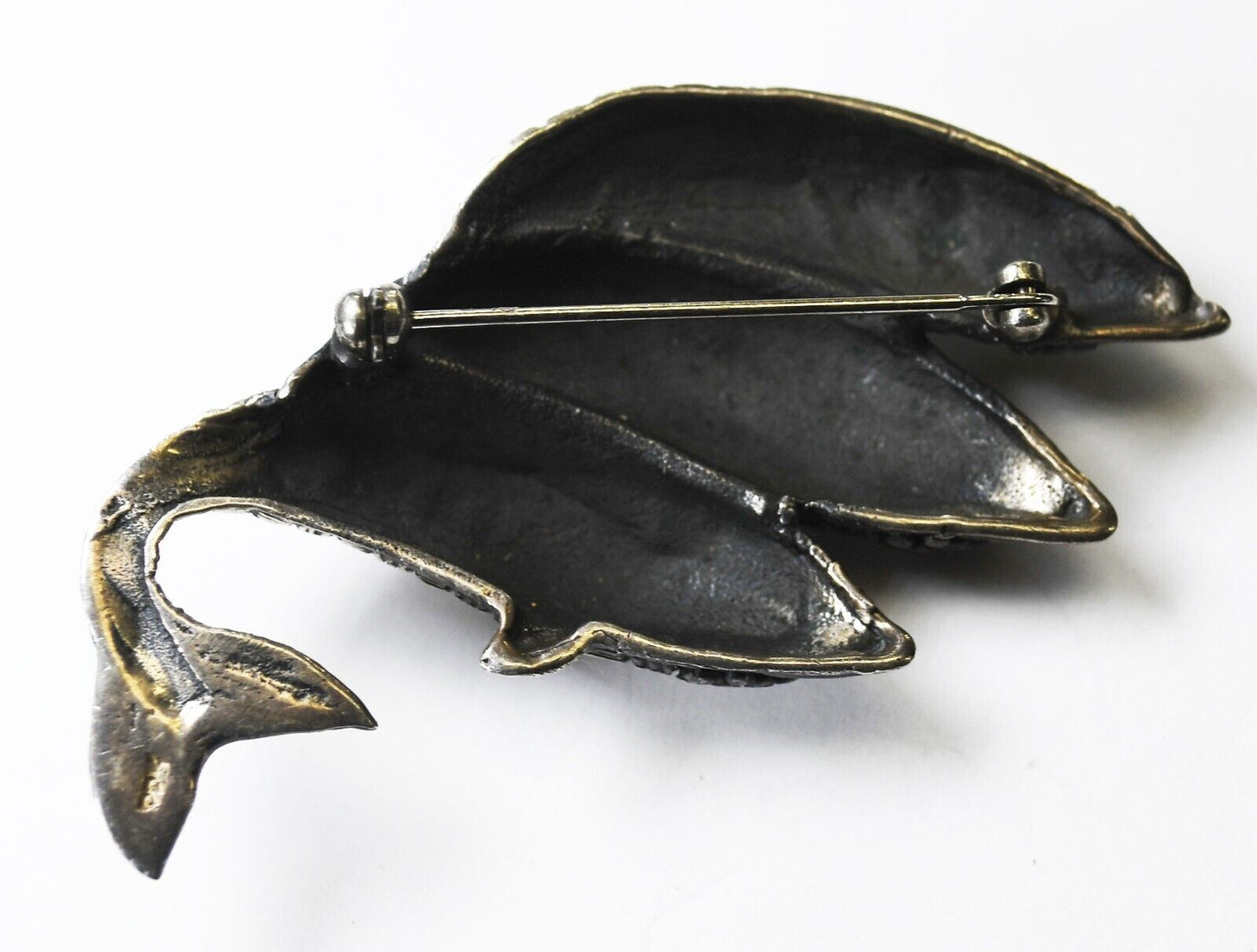 Sterling Silver Triple Fish Cross Hatch Dot Brooch Pin 62mm x 32mm Salmon Trout