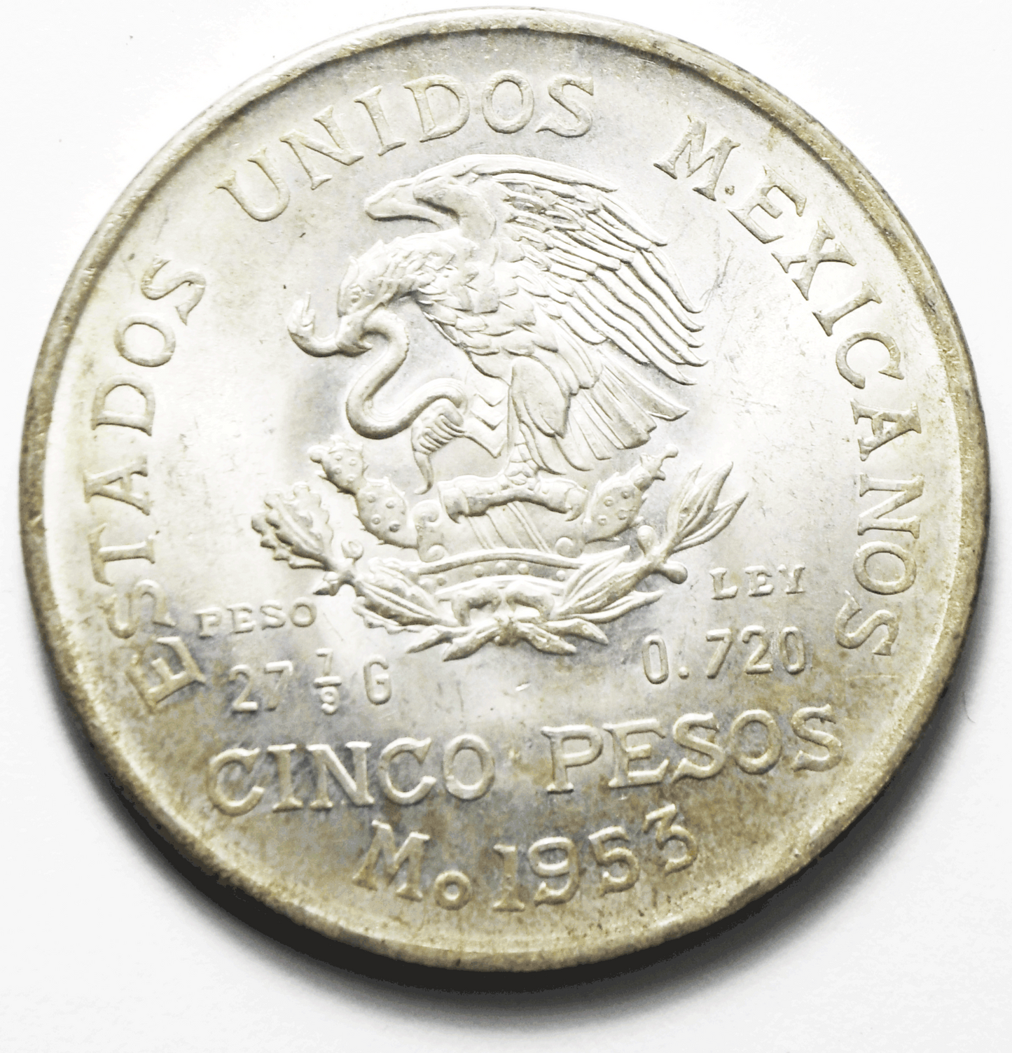 1953 Mexico Estados Unidos Mexicanos Five 5 Pesos Silver Coin KM#467