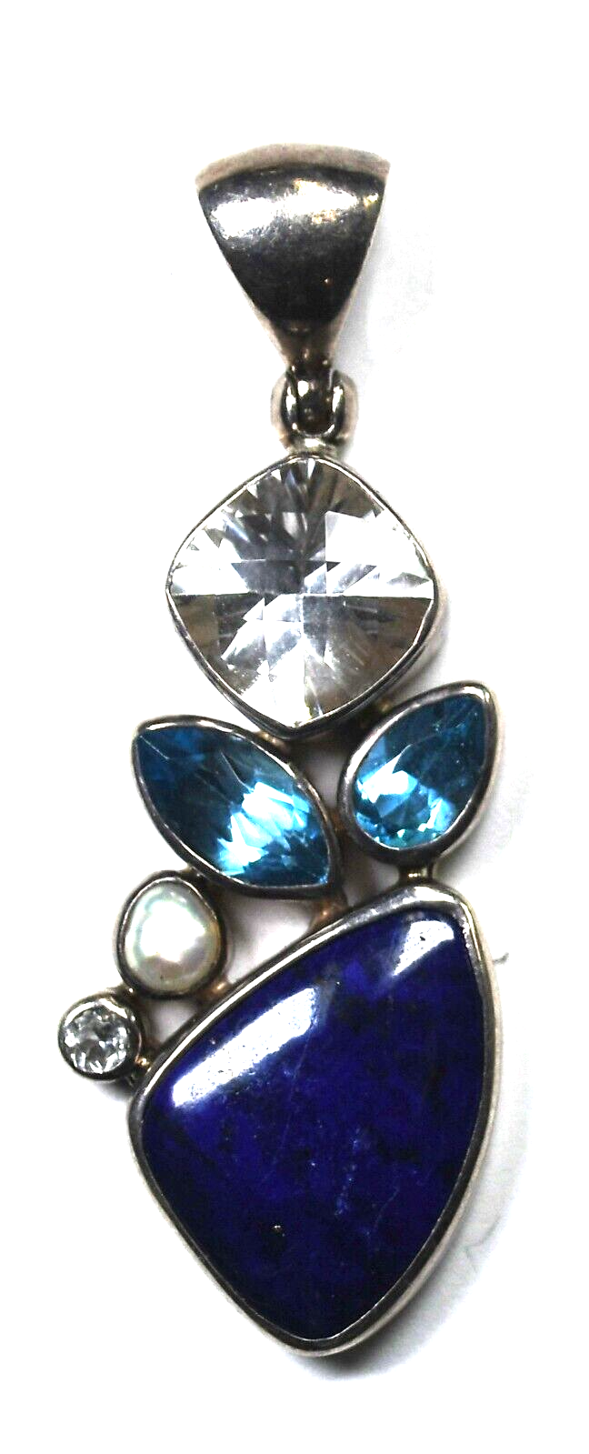 Sterling Silver Starborn Lapis Topaz Pearl Pendant 52mm x 19mm