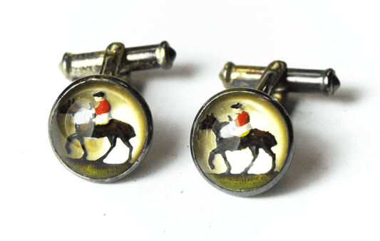 Sterling Silver Vintage Fox Hunting Horse Equestrian Cufflinks 13mm x 23mm