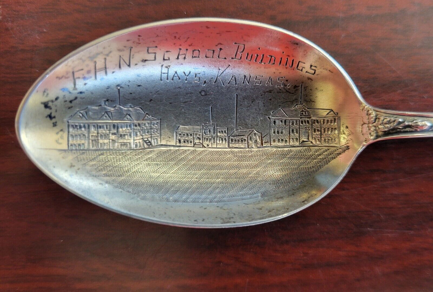 F.H.N.S School Buildings Hays Kansas Sterling Souvenir Spoon 5 5/8" .55oz.
