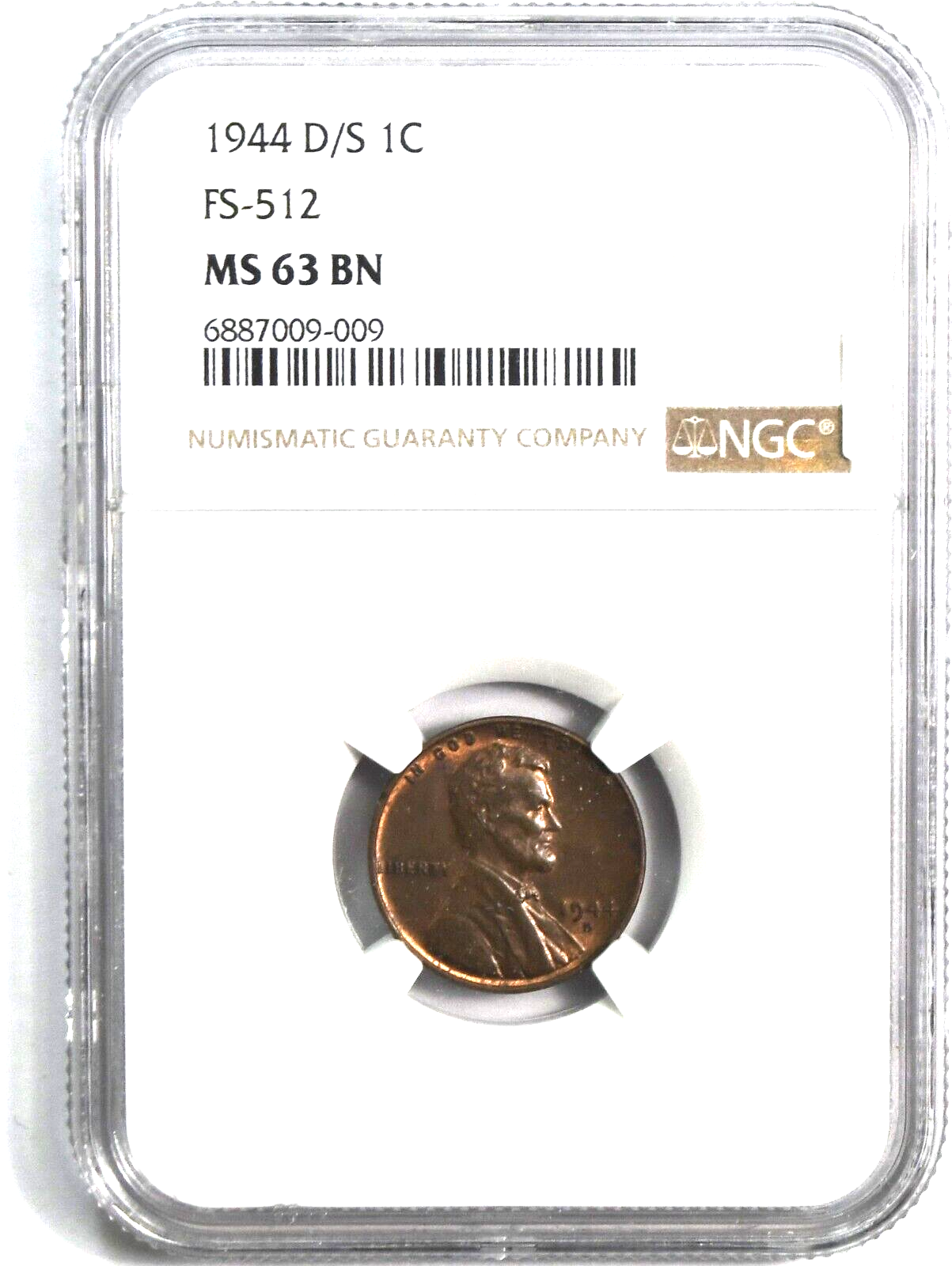 1944 D/S 1c Lincoln Wheat Penny One Cent NGC MS 63 BN FS-512 Uncirculated