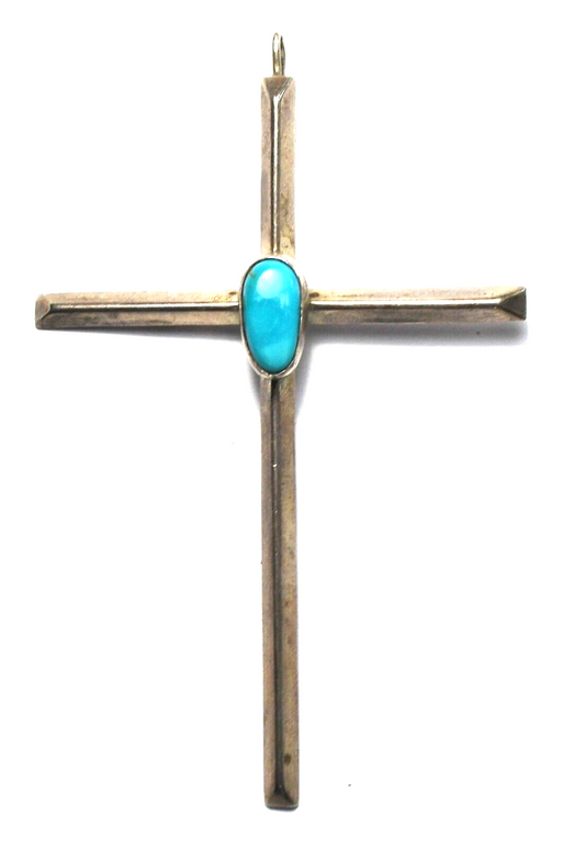 Sterling Silver Triangular Bar Large Cross Pendant 3.25" x 52mm