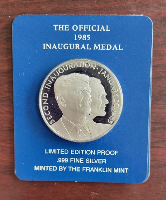 Official 1985 Ronald Reagan Bush Inaugural Medal .999 Fine Silver Limited Proof