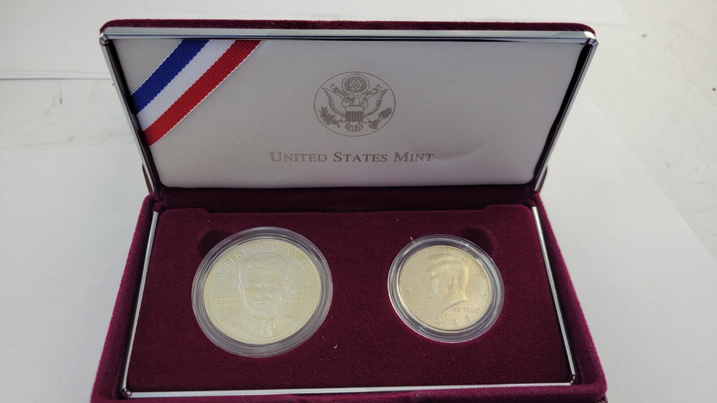 1998 S Kennedy Commemorative Collector's BU Silver Matte Boxed 2pc Set no COA