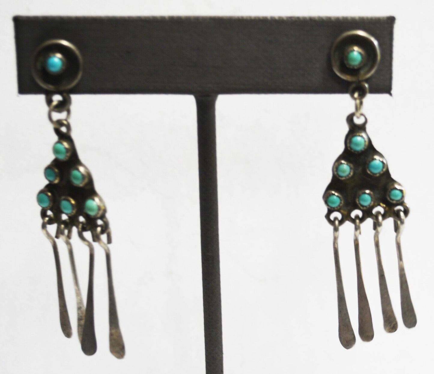 Sterling Triangle Turquoise Cluster Dangle Chandelier Earrings 56mm x 15mm
