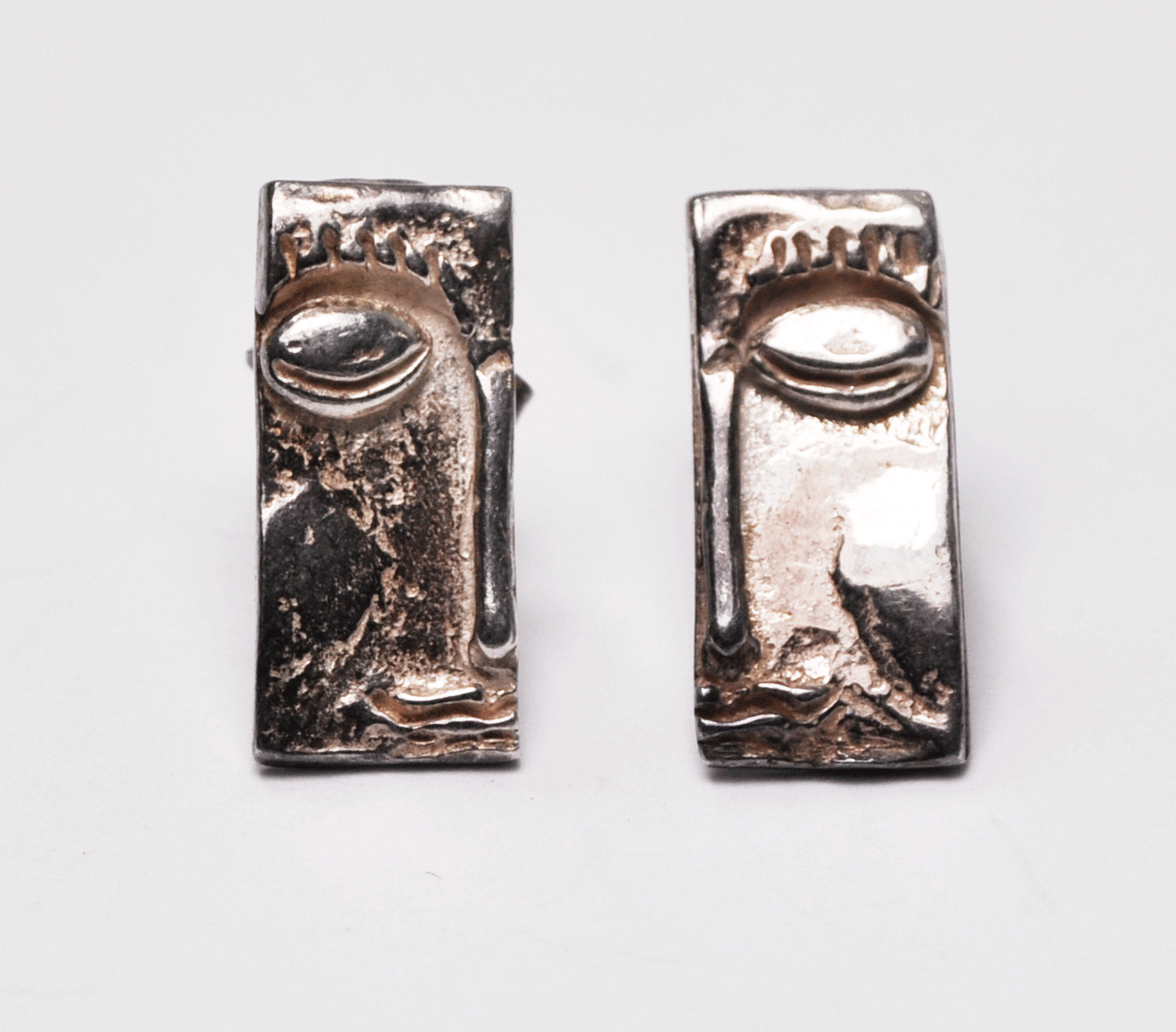 Sterling Silver Ybarra Horus Rectangle Eye Abstract Stud Earrings 7 x 16mm