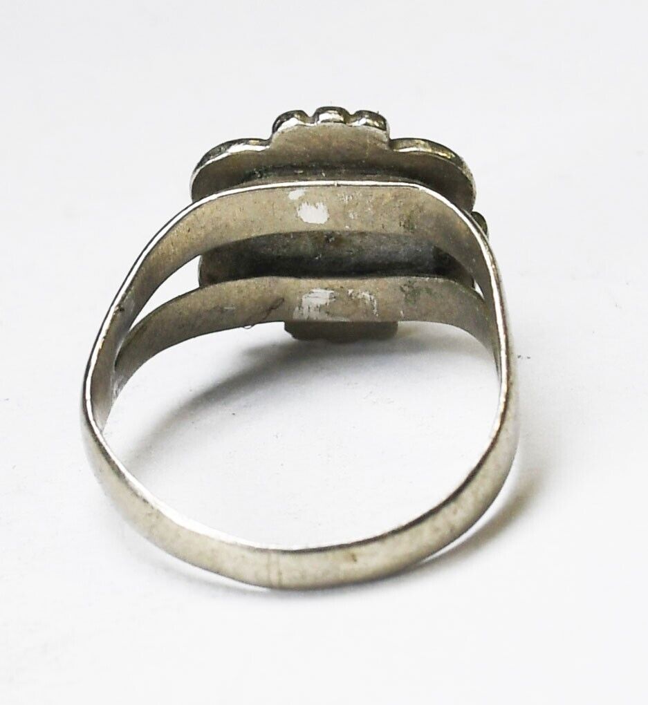 Vintage Sterling Silver Cracked Turquoise Ring 13mm Size 5
