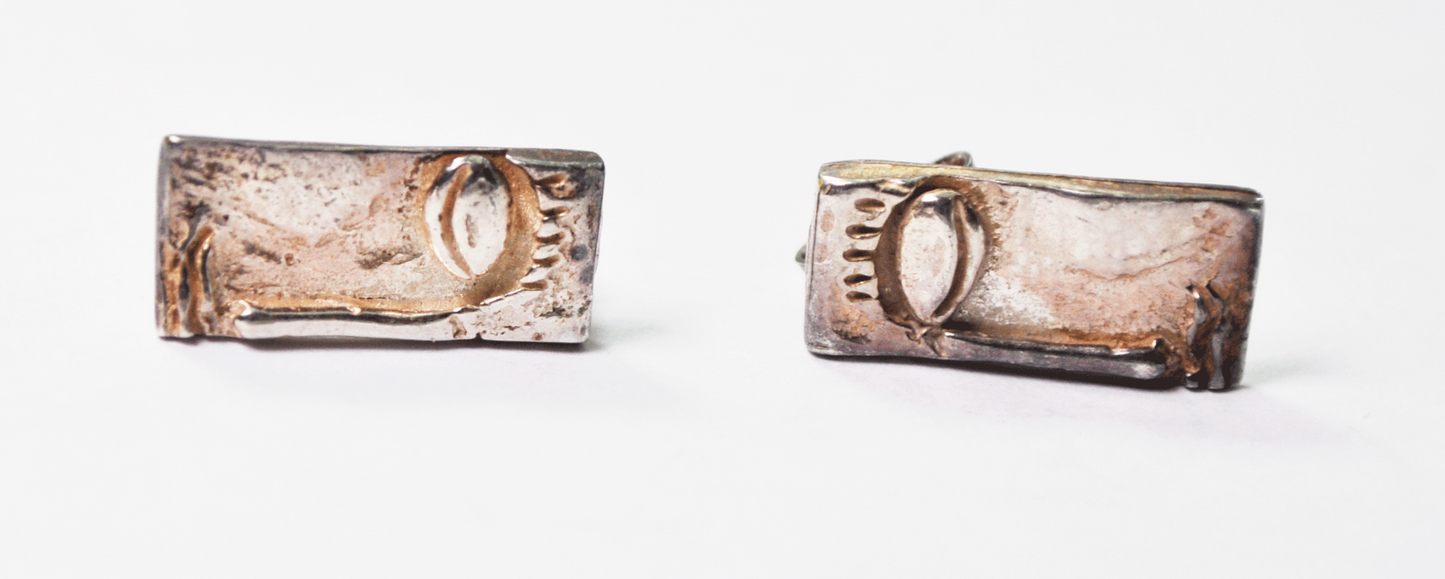Sterling Silver Ybarra Horus Rectangle Eye Abstract Stud Earrings 7 x 16mm