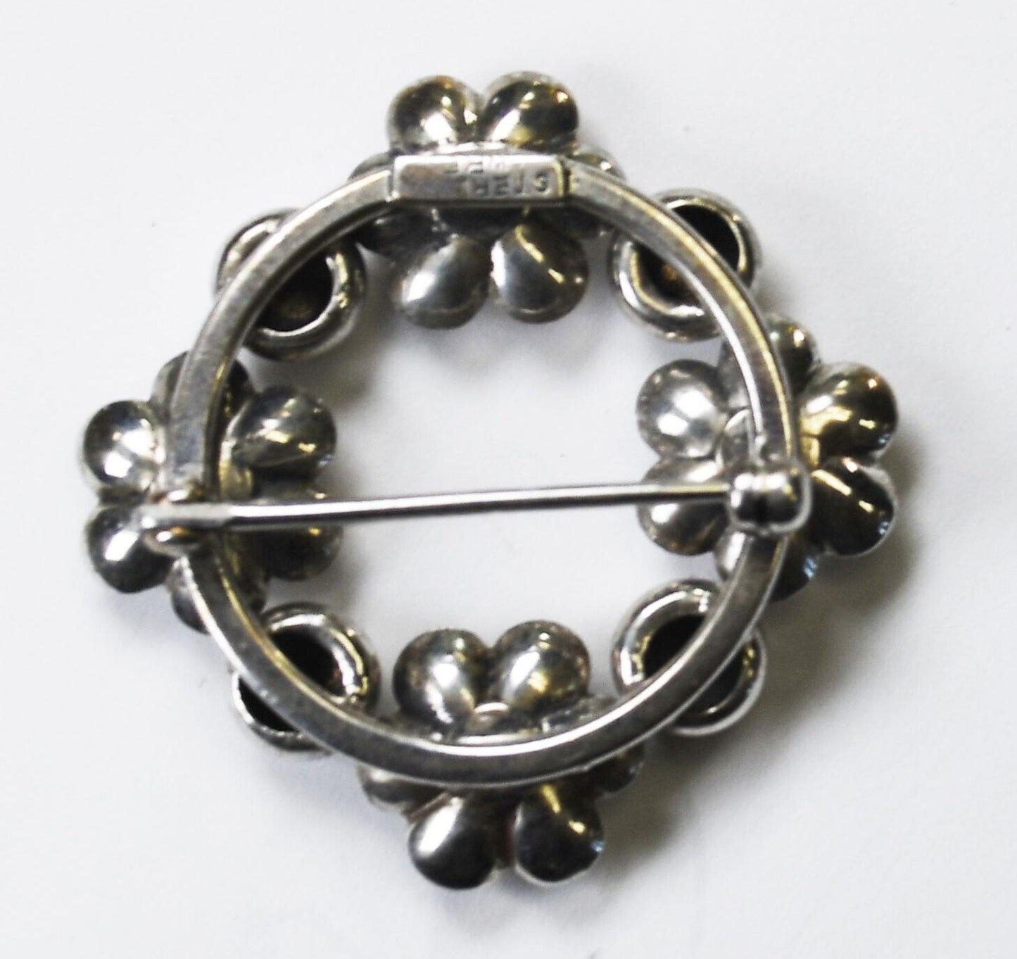 Sterling Silver WRF Flower Wreath Brooch Pin 35mm
