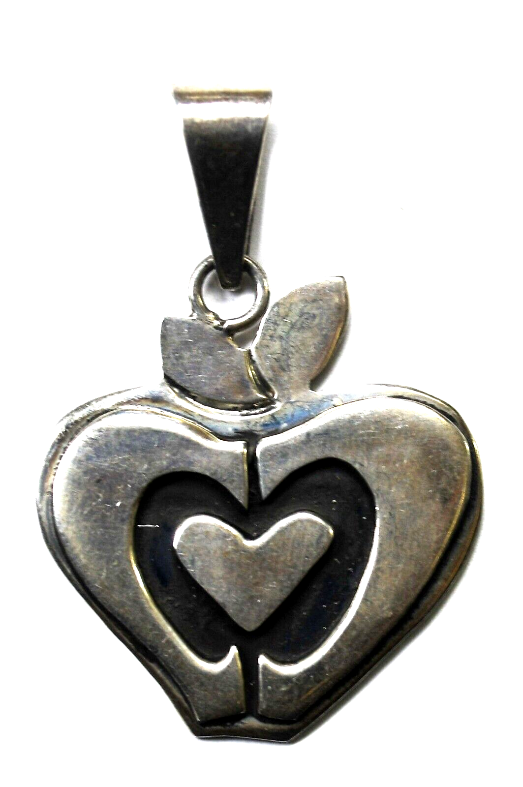 Sterling Silver Mexico Apple Heart Favorite Teacher Pendant 45mm x 30mm
