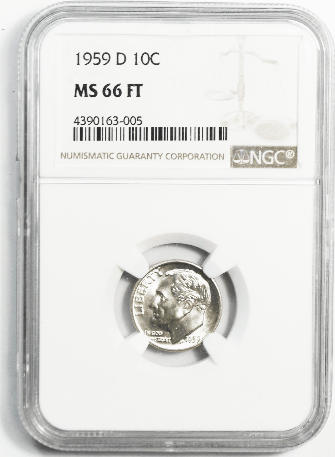 1959 D 10c Roosevelt Silver Dime NGC MS66 FT Denver Uncirculated