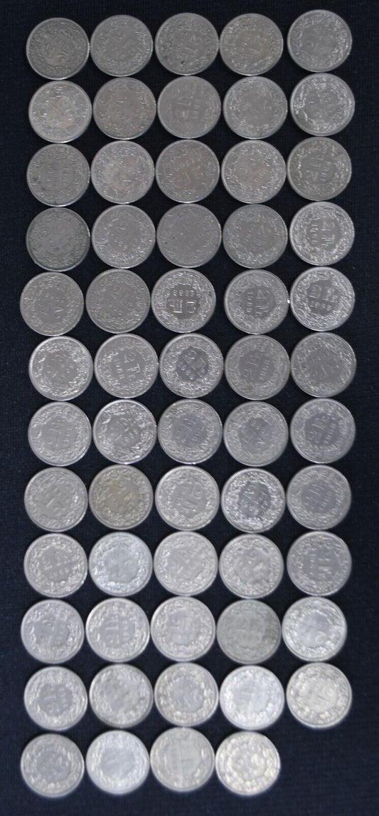60pc Switzerland 2 Two Francs Coin Lot 1970-2006