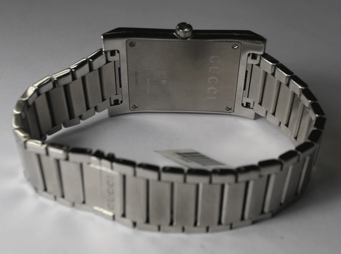 Men's Gucci 111m Silver Sunburst Dial Date 30mm Stainless 7" Wrist Rectangle