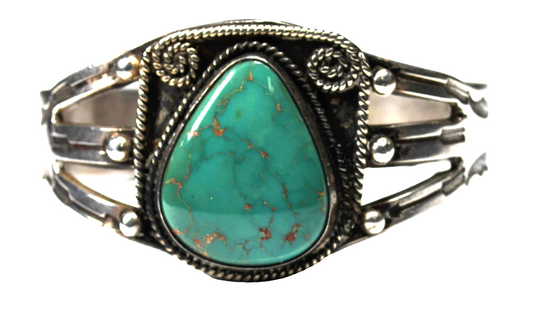 Sterling Vintage 6 Arrows Teardrop Turquoise Cuff Bracelet 30mm 6.5" Wrist
