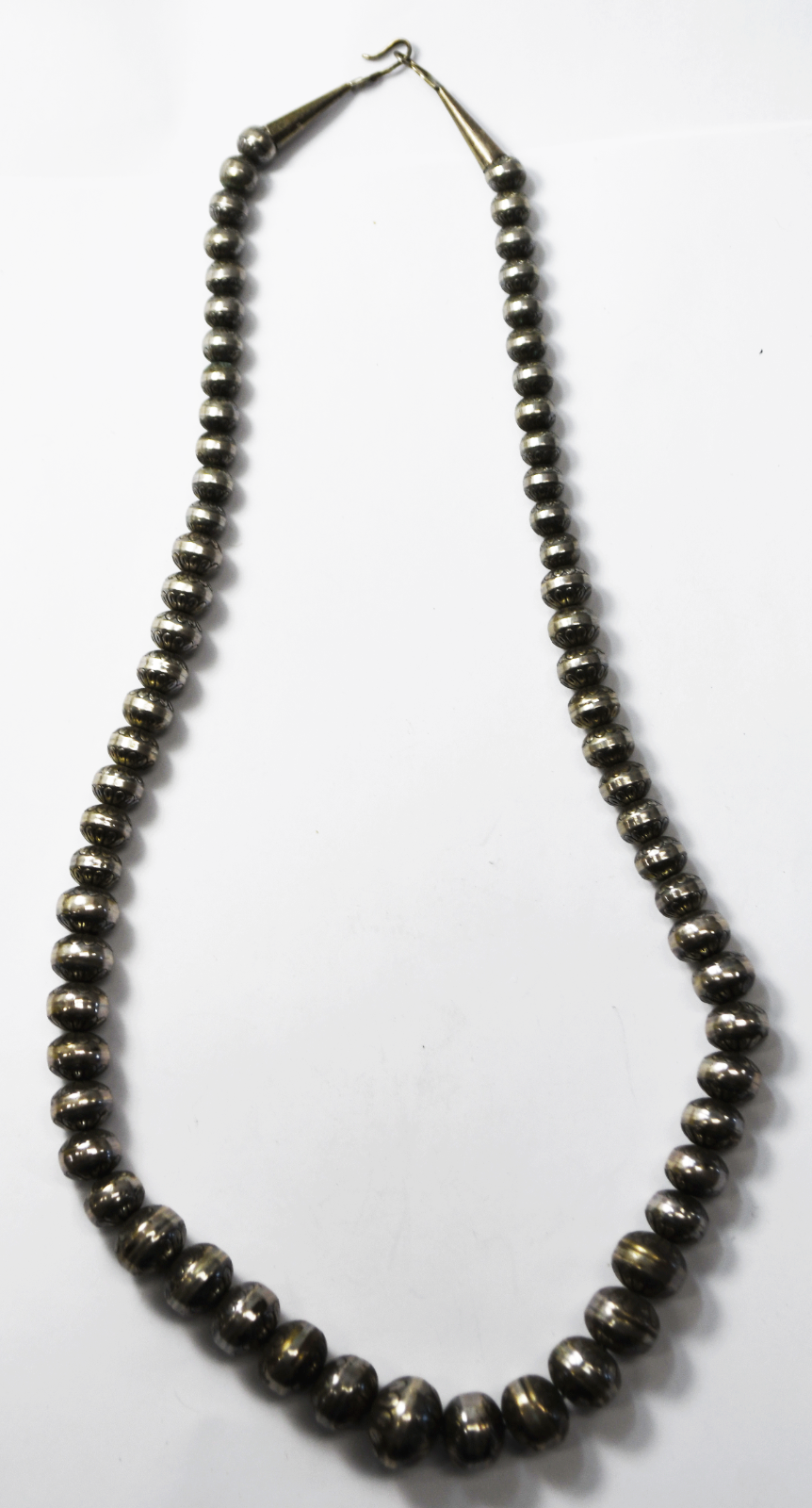 Sterling Silver Hand Made 8-17mm Graduated Bead Petal Edge 24.5" Necklace 71.4g