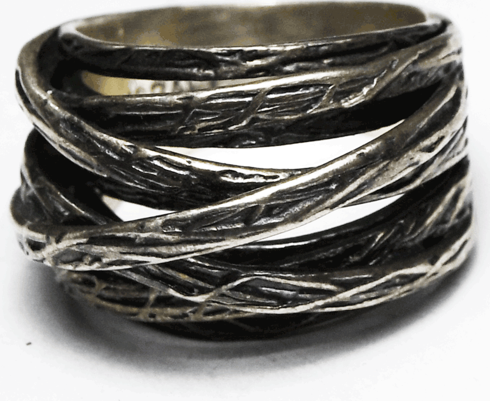 Or Paz Sterling Silver 9 Band Intersecting Bark Vine Ring 15mm Size 7