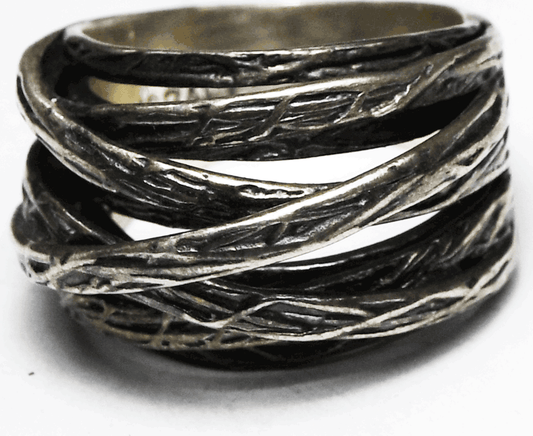 Or Paz Sterling Silver 9 Band Intersecting Bark Vine Ring 15mm Size 7