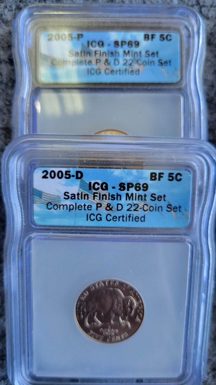 2005-P & D Satin ICG SP69 Set Sacagawea, Cent, Dime, Half, Quarter, Nickel 22pc