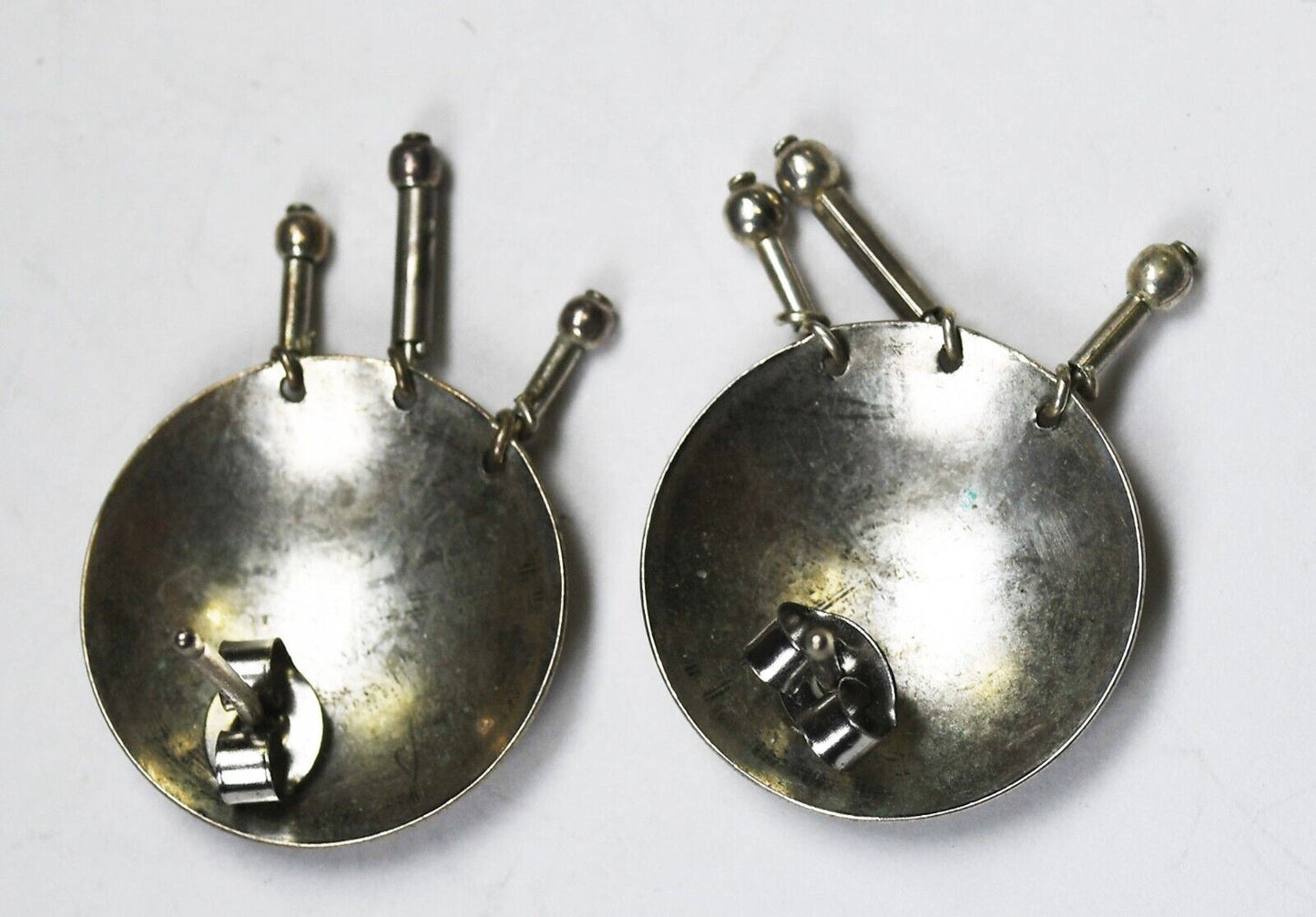 Silver Tone Round Concho Beaded Earrings 28mm x 18mm