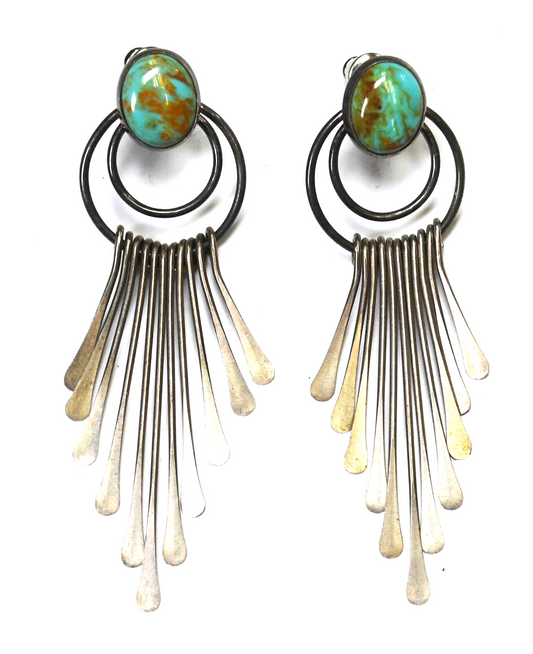 Sterling Silver Quoc QT Oval Turquoise Chandelier Dangle Earrings 58mm x 17mm