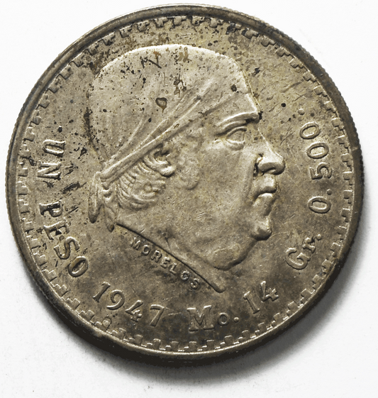 1947 Mexico Estados Unidos Mexicanos One Peso Silver Coin KM#456