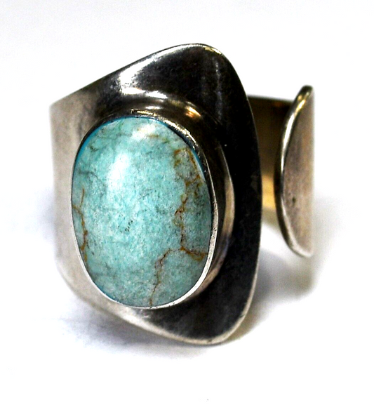 Sterling Silver Mexico Dyed Howlite Turquoise Adjustable Ring 22mm Size 8