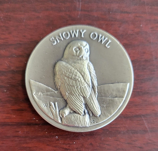 Longines Symphonette Sterling Snowy Owl Wildlife Series Medal 1.1oz Coin