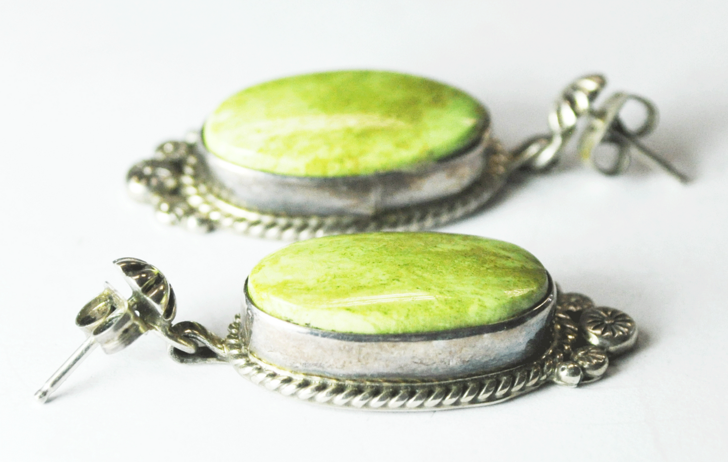 Sterling Silver Shirley Henry Green Gaspeite Oval Earrings 39mm x 14mm
