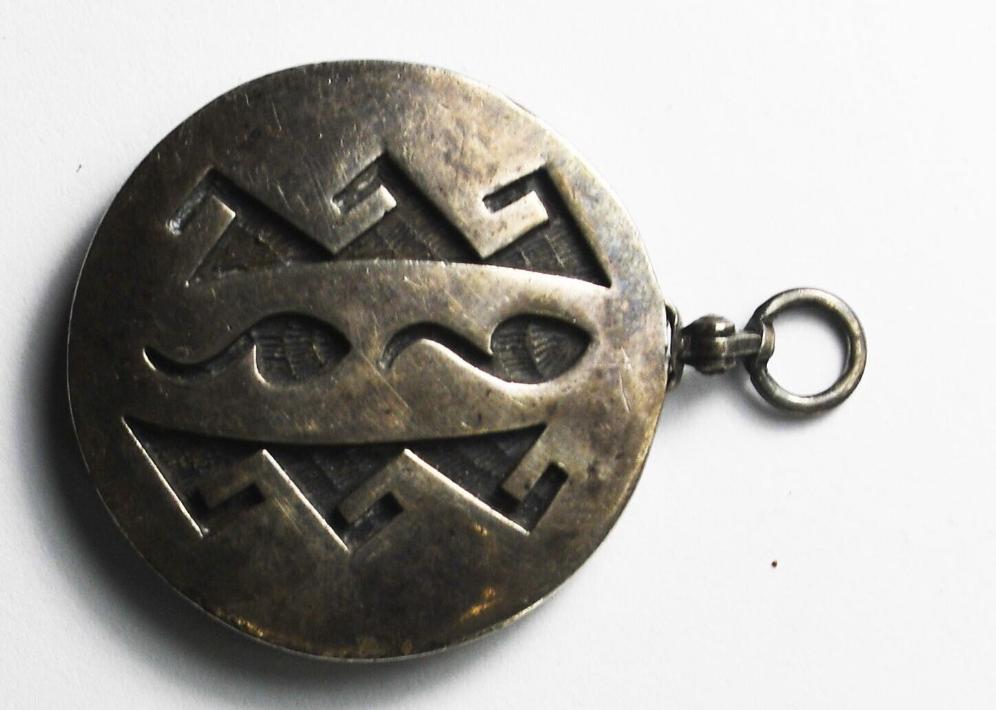 Silver Plate Round Disc Double Sided Trible Pendant 37mm x 27mm