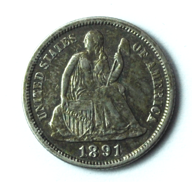 1891 10c Seated Liberty Silver Dime Ten Cents Philadelphia