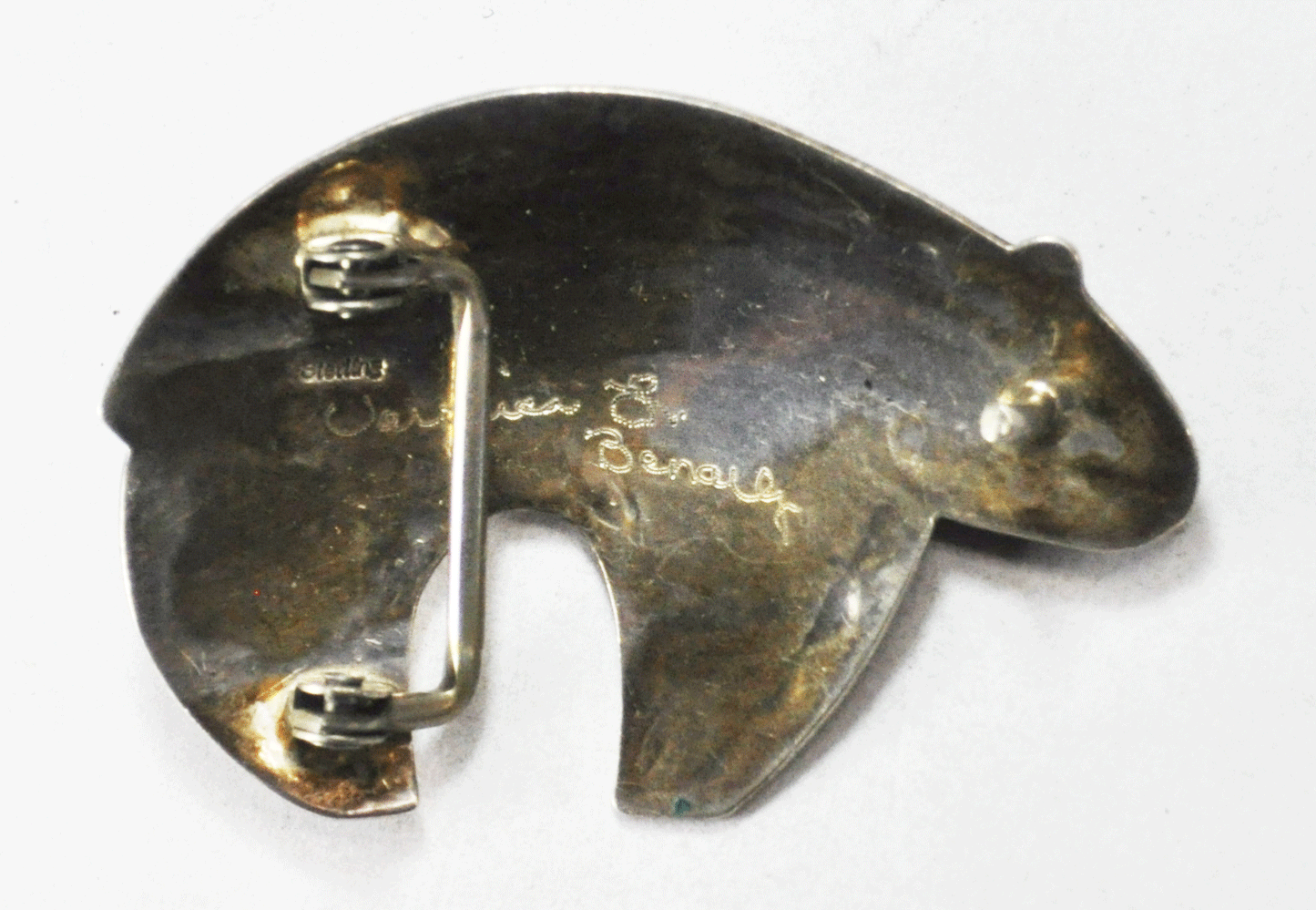 Sterling Silver Veronica Benally Inlay Arrow Bear Belt Buckle 2-3/4" x 1-7/8"