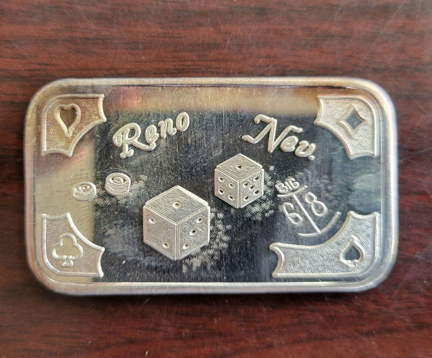Reno Nevada Vintage Silver Art Bar 1oz. Mother Lode Mint .999 Fine Silver Dice