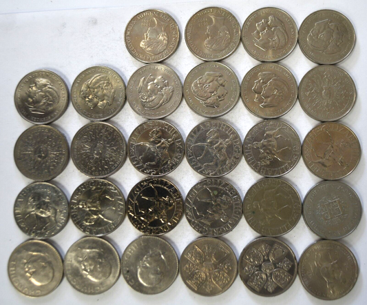 1953-1999 Great Britain Crown 25 New Pence & 5 Pound Coin Lot Commemorative