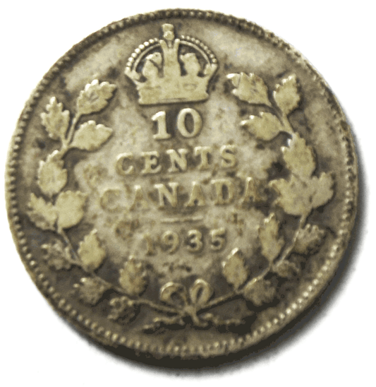 1935 Canada 10c Ten Cents Silver Coin Dime KM# 23a