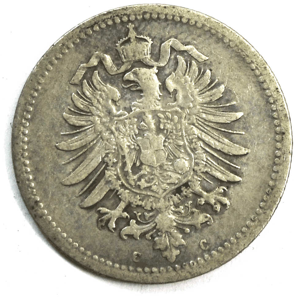 1875 C Germany Empire 50 Fifty Pfennig Silver Coin KM# 6