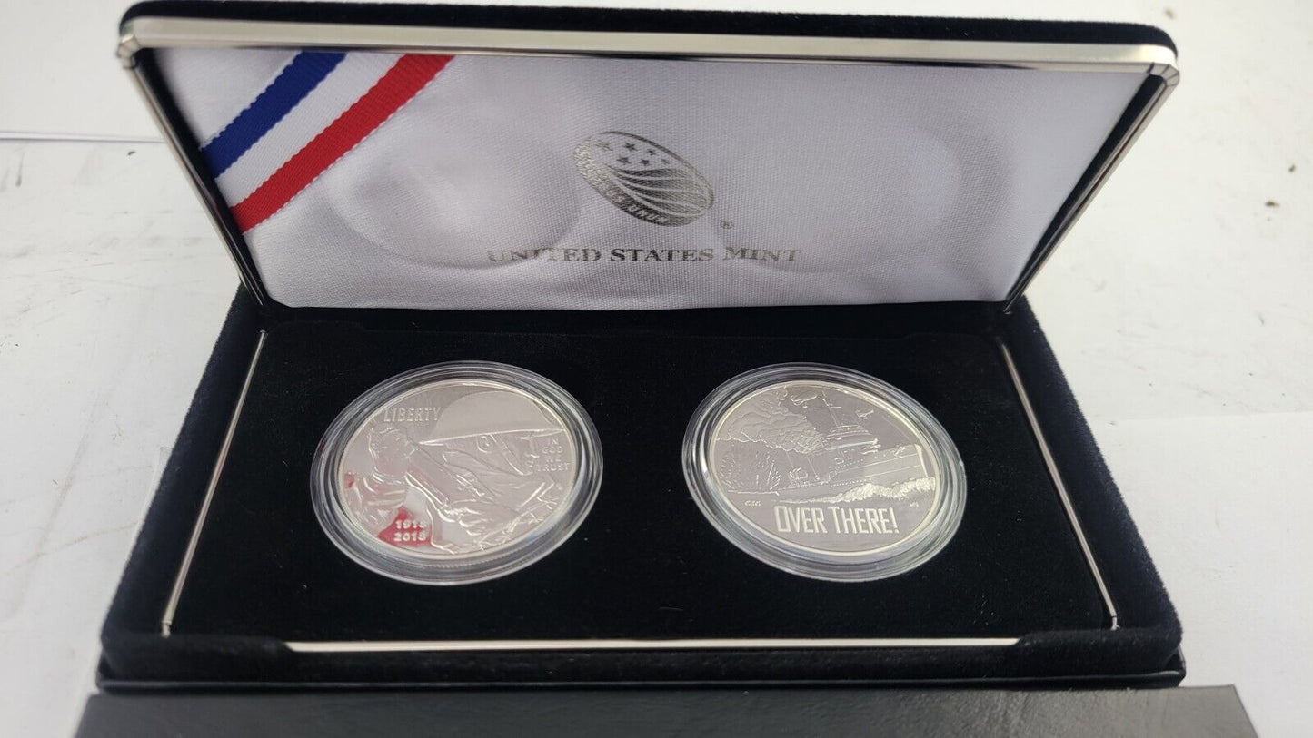 2018 World War I Centennial P Silver Dollar and Navy Medal Proof Set Boxed