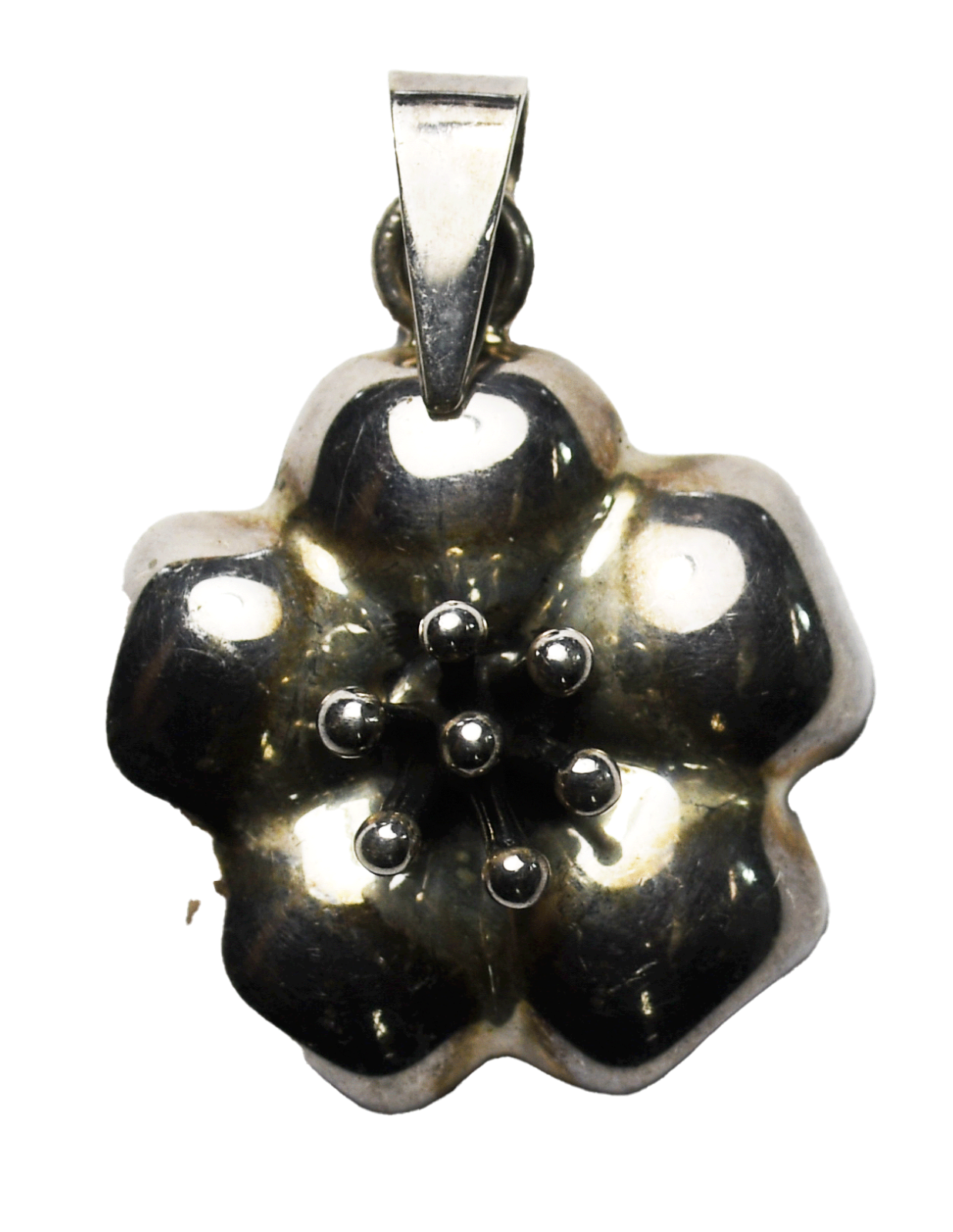 Sterling Silver CII Mexico Hibiscus Flower Pendant 43mm x 29mm