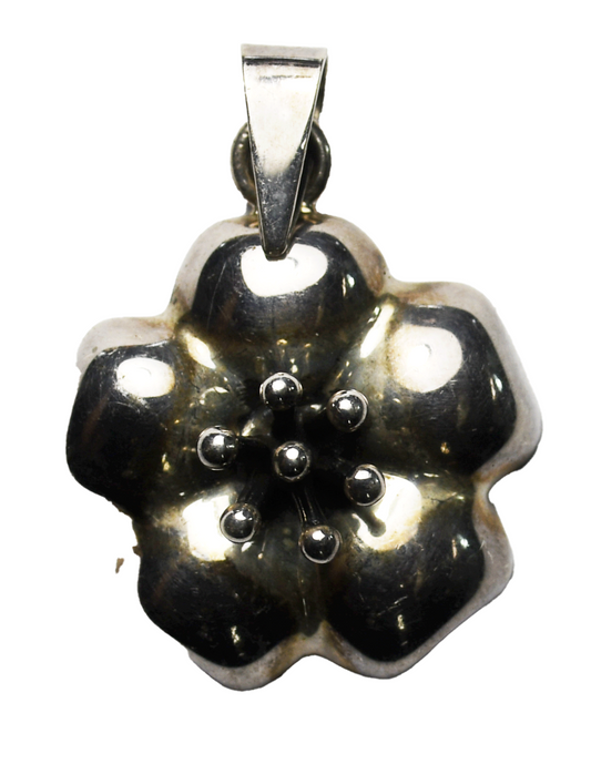 Sterling Silver CII Mexico Hibiscus Flower Pendant 43mm x 29mm