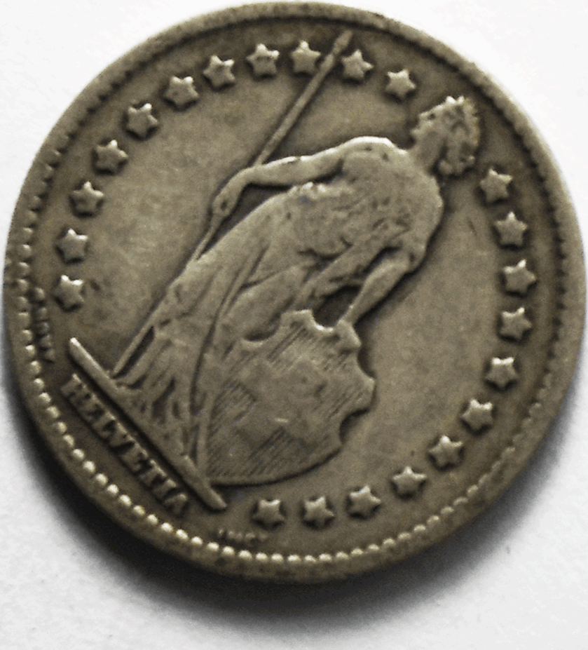 1912 B Switzerland One Franc Silver Coin KM# 24