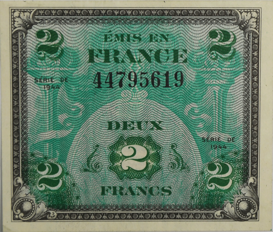 1944 France WWII Allied Military Currency Note 2 Francs AU 44795619