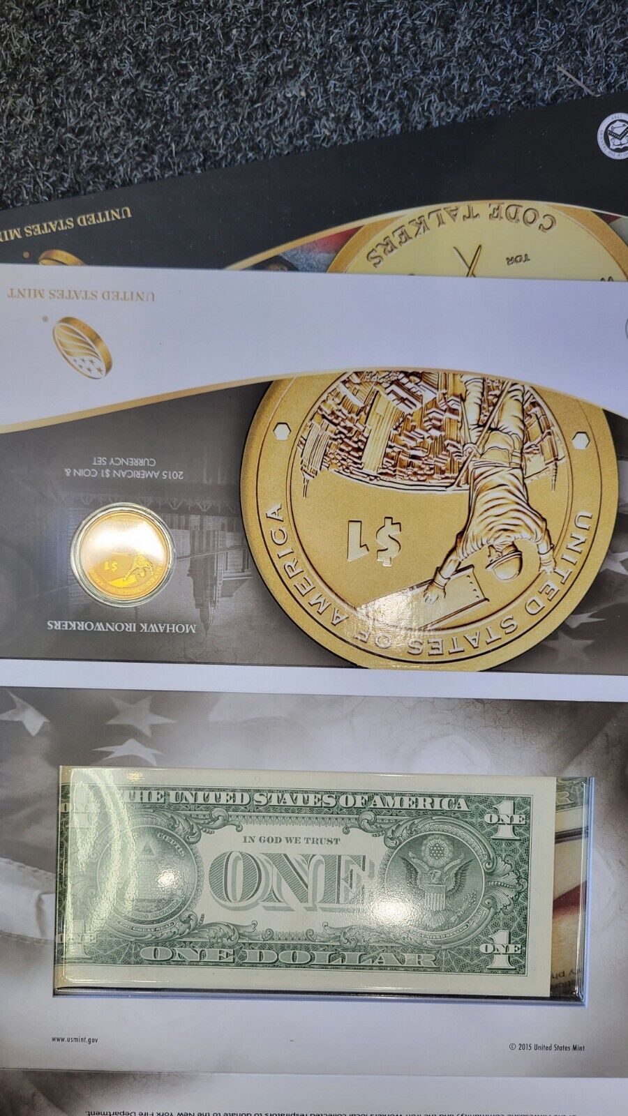 2015 & 2016 Mohawk Ironworkers, Code Talkers American $1 Coin & Currency Sets