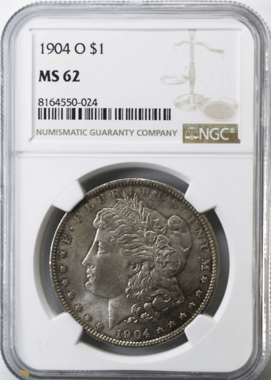1904 O $1 Morgan Silver Dollar MS62 NGC New Orleans VAM 4B Fish Hook
