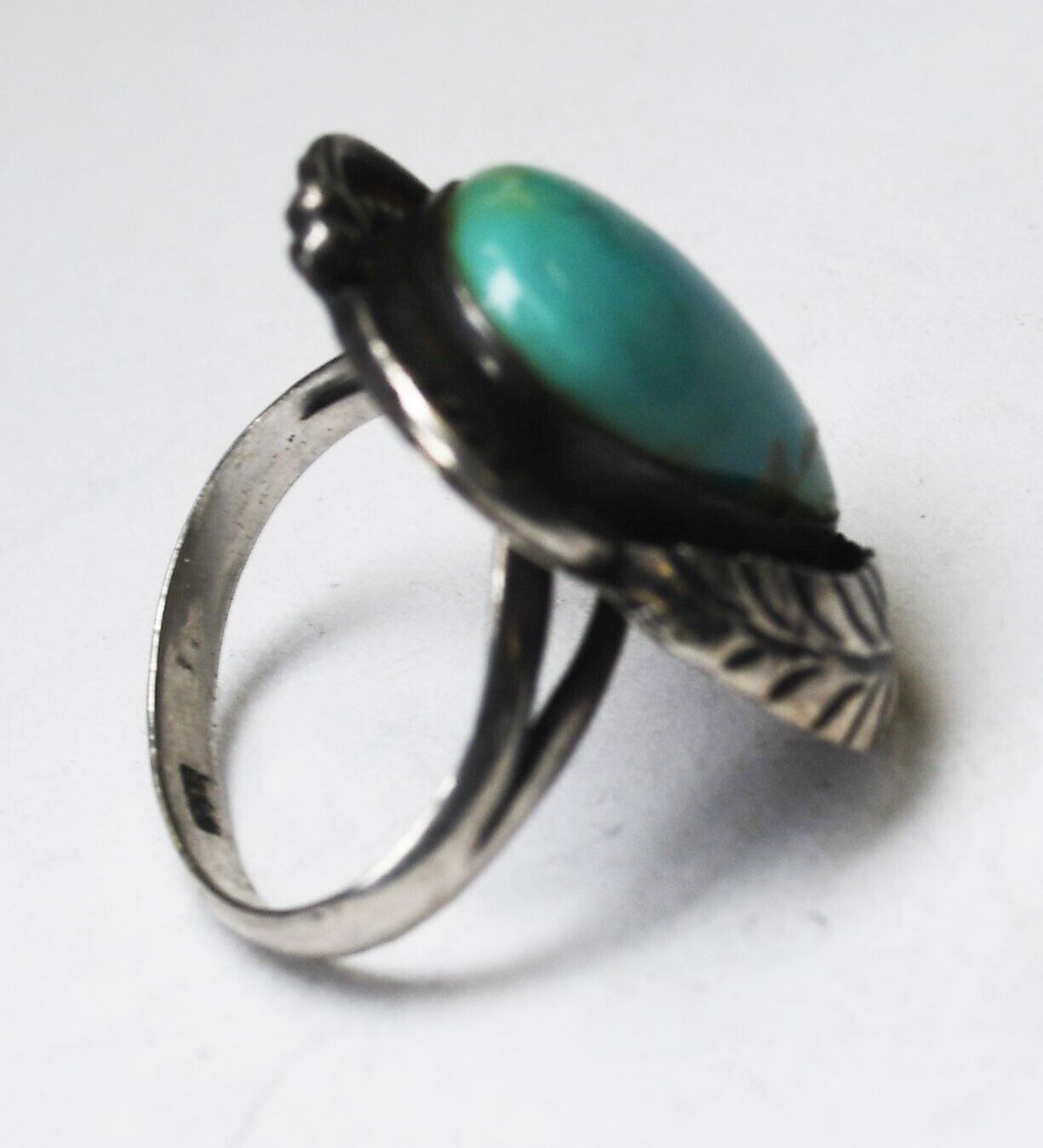 Sterling Silver Antique Turquoise Ring 24mm Size 7.25