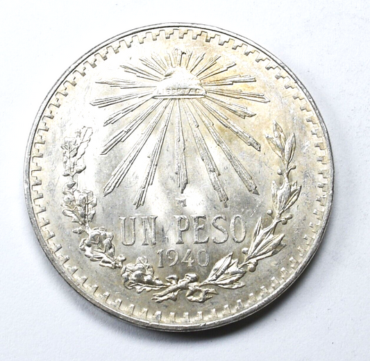 1940 Mexico Silver One Peso Coin KM#455