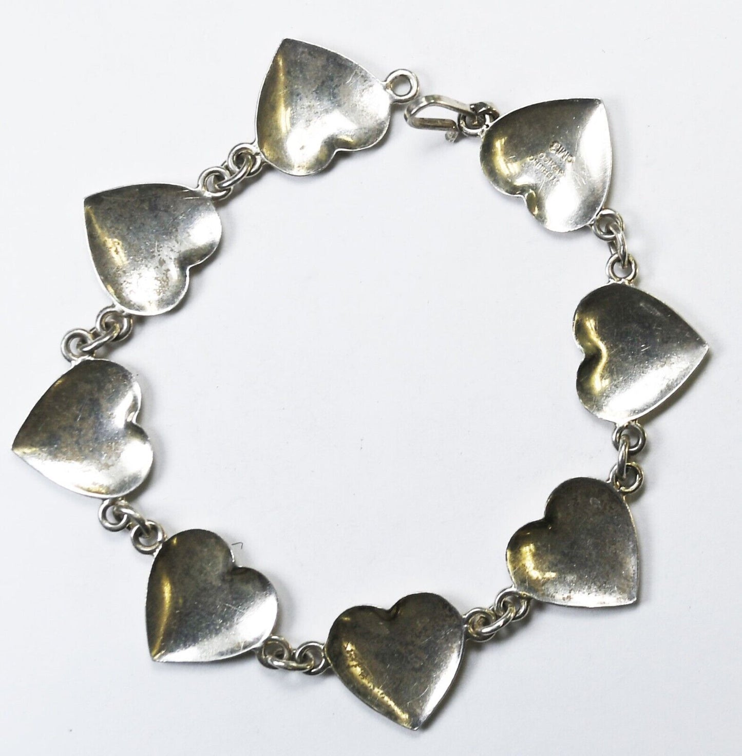 Sterling Silver Etched Heart Link Bracelet 15mm 8" Wrist