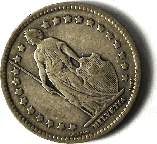 1914 B Switzerland One Franc Silver Coin KM# 24