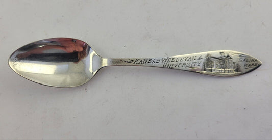 1915 Wesleyan University 5 5/8" Sterling Silver Souvenir Spoon Kansas .65oz