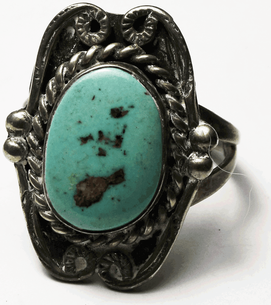 Antique Sterling Silver Turquoise 26mm Ring Size 7 Split Band