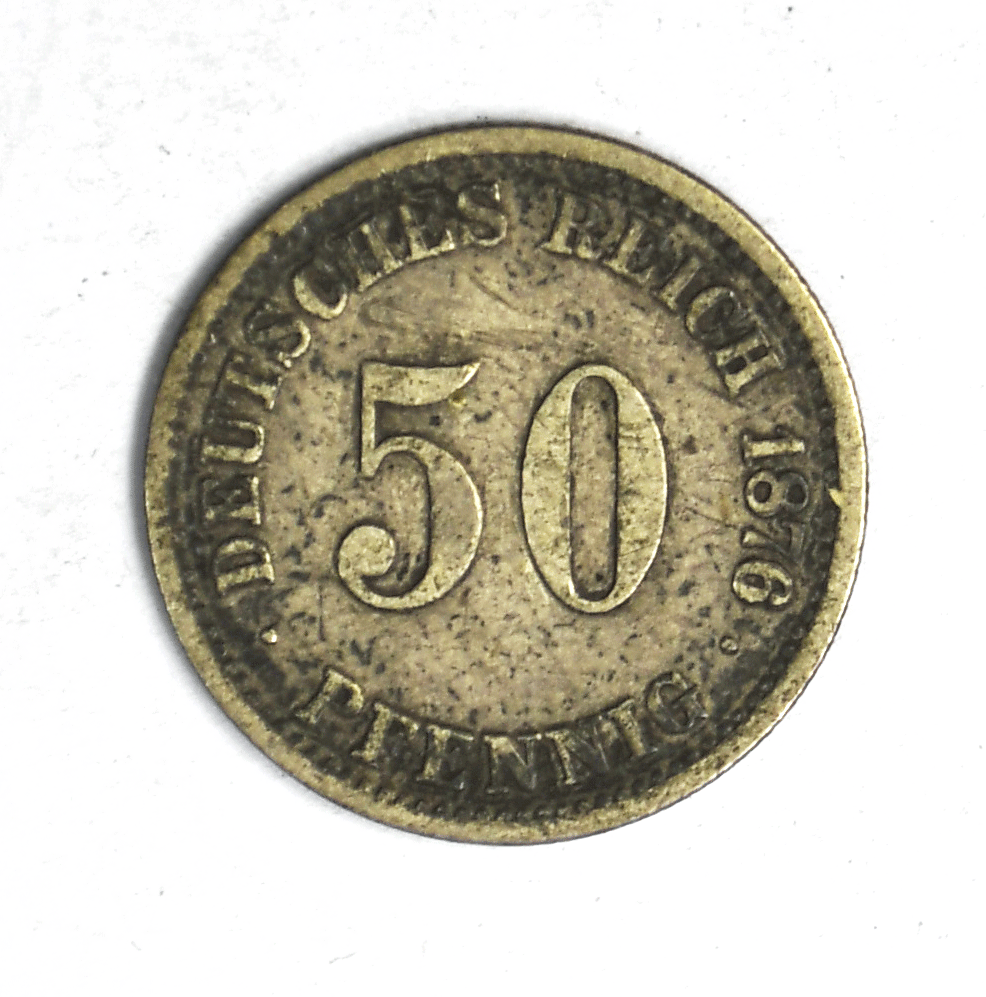 1876 G Germany Empire 50 Fifty Pfennig Silver Coin KM# 6